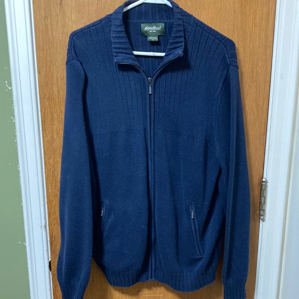 Eddie Bauer Knit Zip Up Sweater Navy Blue